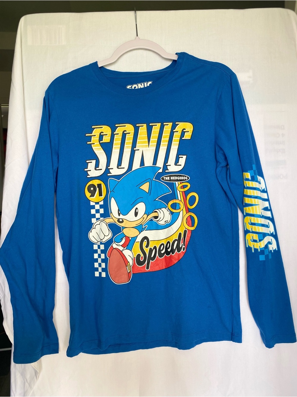 Sonic the Hedgehog SEGA Graphic Crew Neck Long Sleeve Blue kid T-Shirt 2XL (18)